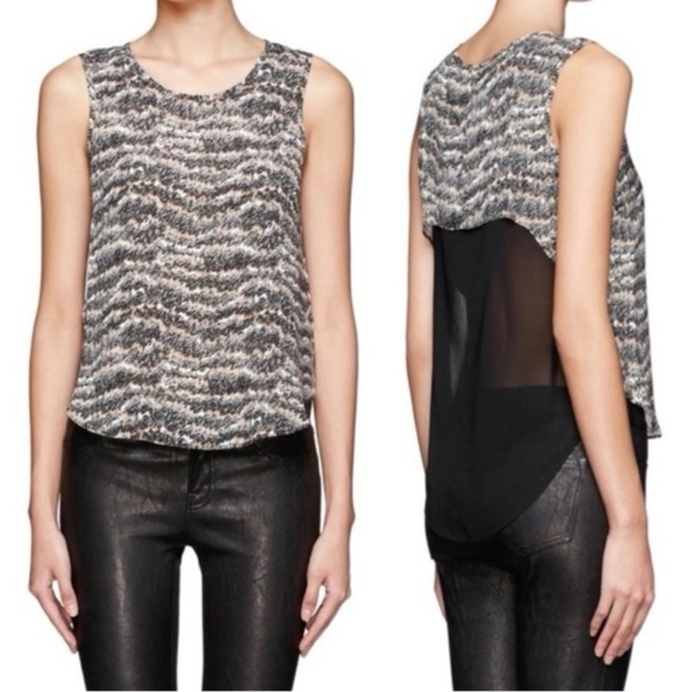 Rag & Bone printed silk High Low Sleeveless Blouse Tank Top Sheer Size Large